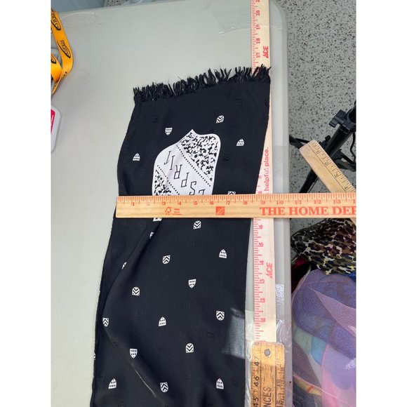 Esprit Crest Fringe Trim Printed Silk Scarf Lightweight Rectangle Black White - Picture 3 of 3